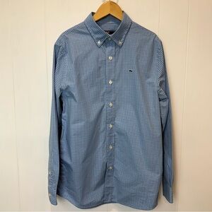 Vineyard Vines Boys 100% Cotton Blue Gingham Whale Shirt Button Down Size Medium
